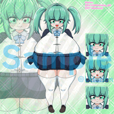 【動く！立ち絵】ぷるんぷるん動く！ツインテ女の子アニメーション素材集💚表情3種【背景透過GIF】