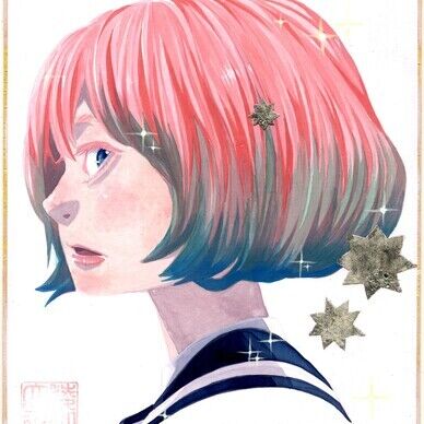 中色紙　箔　アクリル絵の具　フルカラー　一点もの