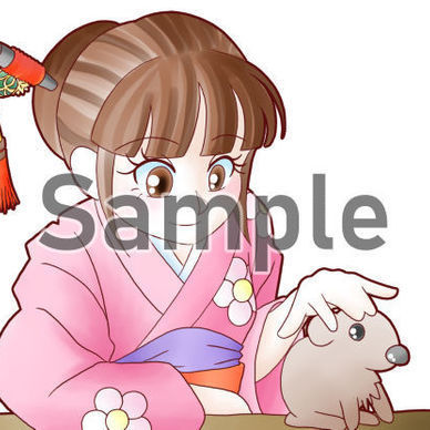 着物の女の子とネズミ