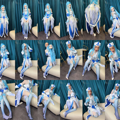 【完整版8分38秒】双面王昭君Cosplay：纯洁的冰雪天使kigurumi娃娃头壳下竟然是戴着真人面具的流口水性感女王