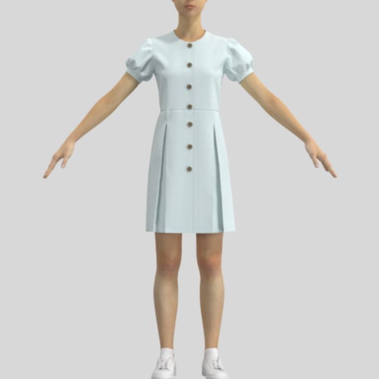 3dのボックスプリーツのワンピース1の服データ
